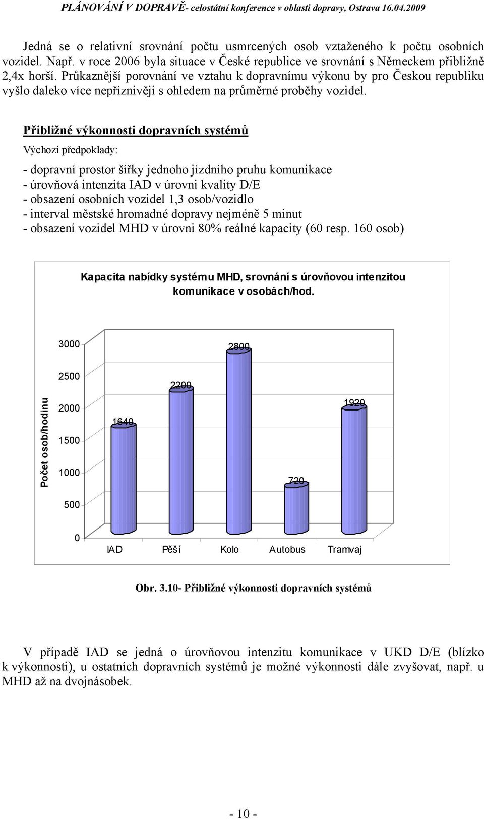 Přibližné výkonnosti dopravních systémů Výchozí předpoklady: - dopravní prostor šířky jednoho jízdního pruhu komunikace - úrovňová intenzita IAD v úrovni kvality D/E - obsazení osobních vozidel 1,3