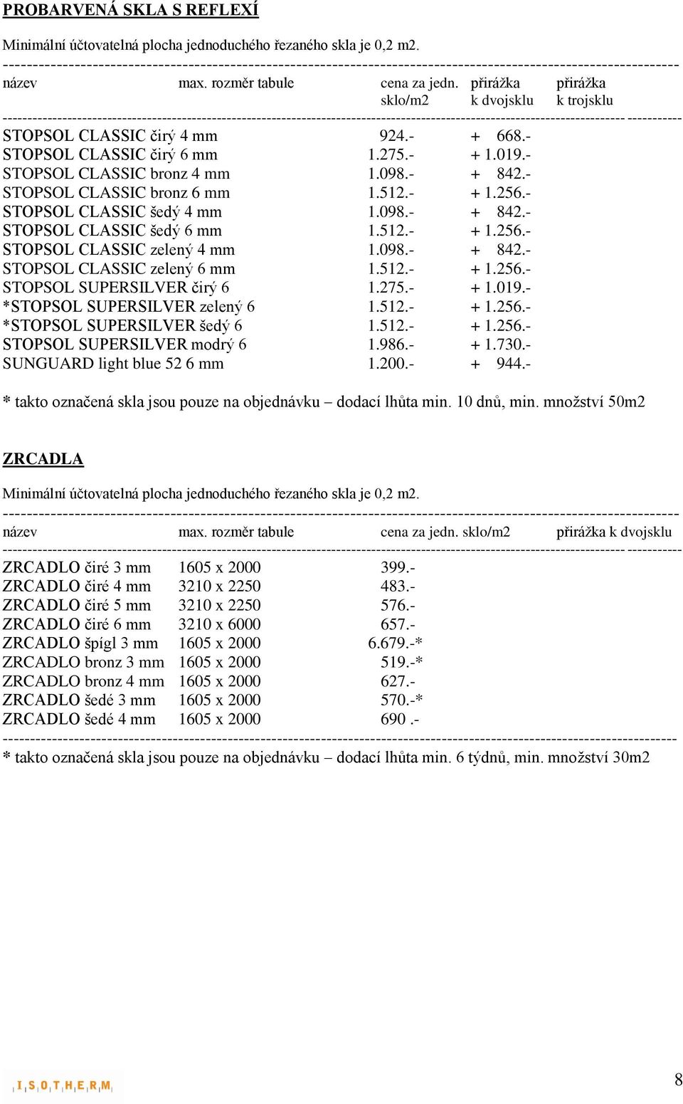 přirážka přirážka sklo/m2 k dvojsklu k trojsklu ----------------------------------------------------------------------------------------------------------------------------- ----------- STOPSOL