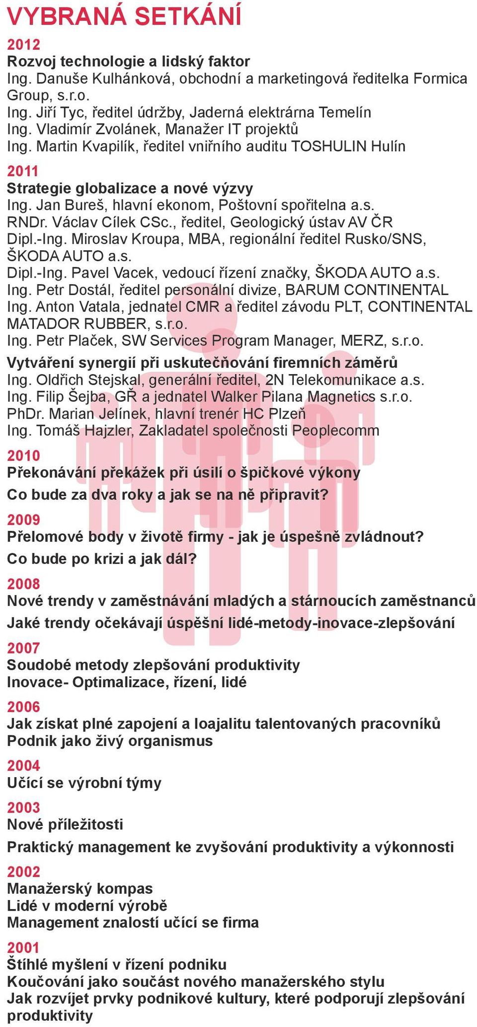 Václav Cílek CSc., ředitel, Geologický ústav AV ČR Dipl.-Ing. Miroslav Kroupa, MBA, regionální ředitel Rusko/SNS, ŠKODA AUTO a.s. Dipl.-Ing. Pavel Vacek, vedoucí řízení značky, ŠKODA AUTO a.s. Ing.