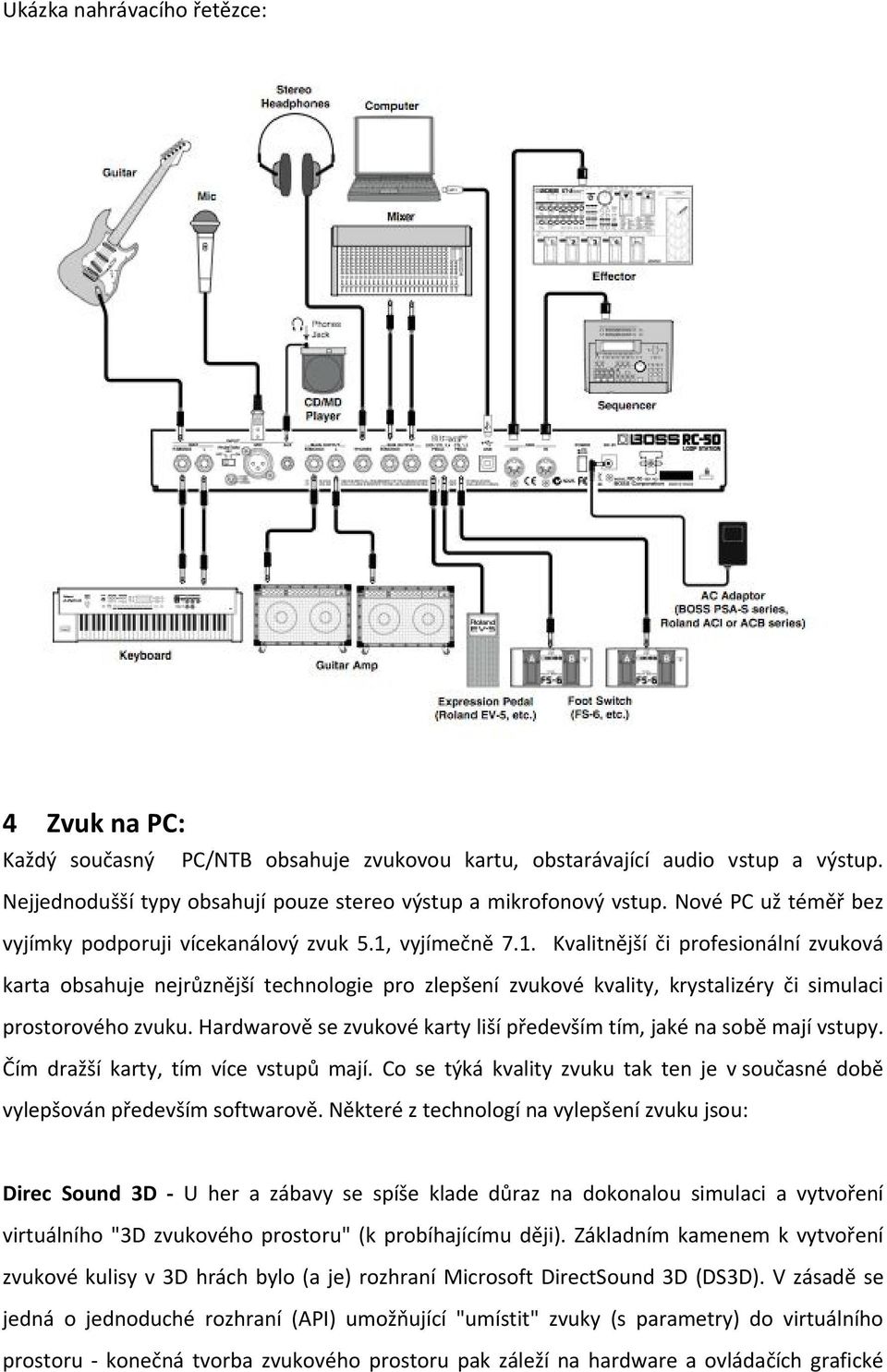 vyjímečně 7.1. Kvalitnější či profesionální zvuková karta obsahuje nejrůznější technologie pro zlepšení zvukové kvality, krystalizéry či simulaci prostorového zvuku.