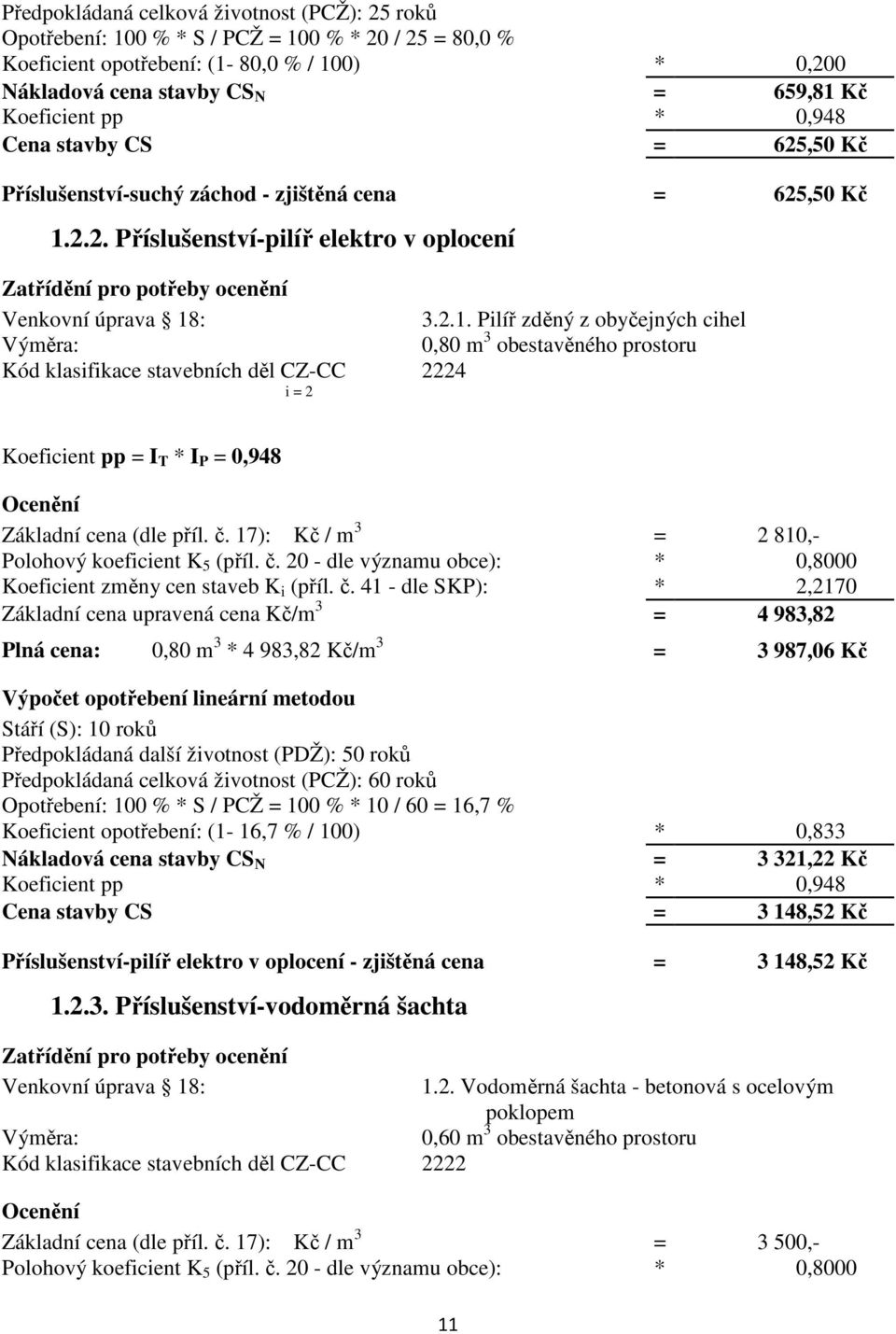 2.2. Příslušenství-pilíř elektro v oplocení Zatřídění pro potřeby ocenění Venkovní úprava 18