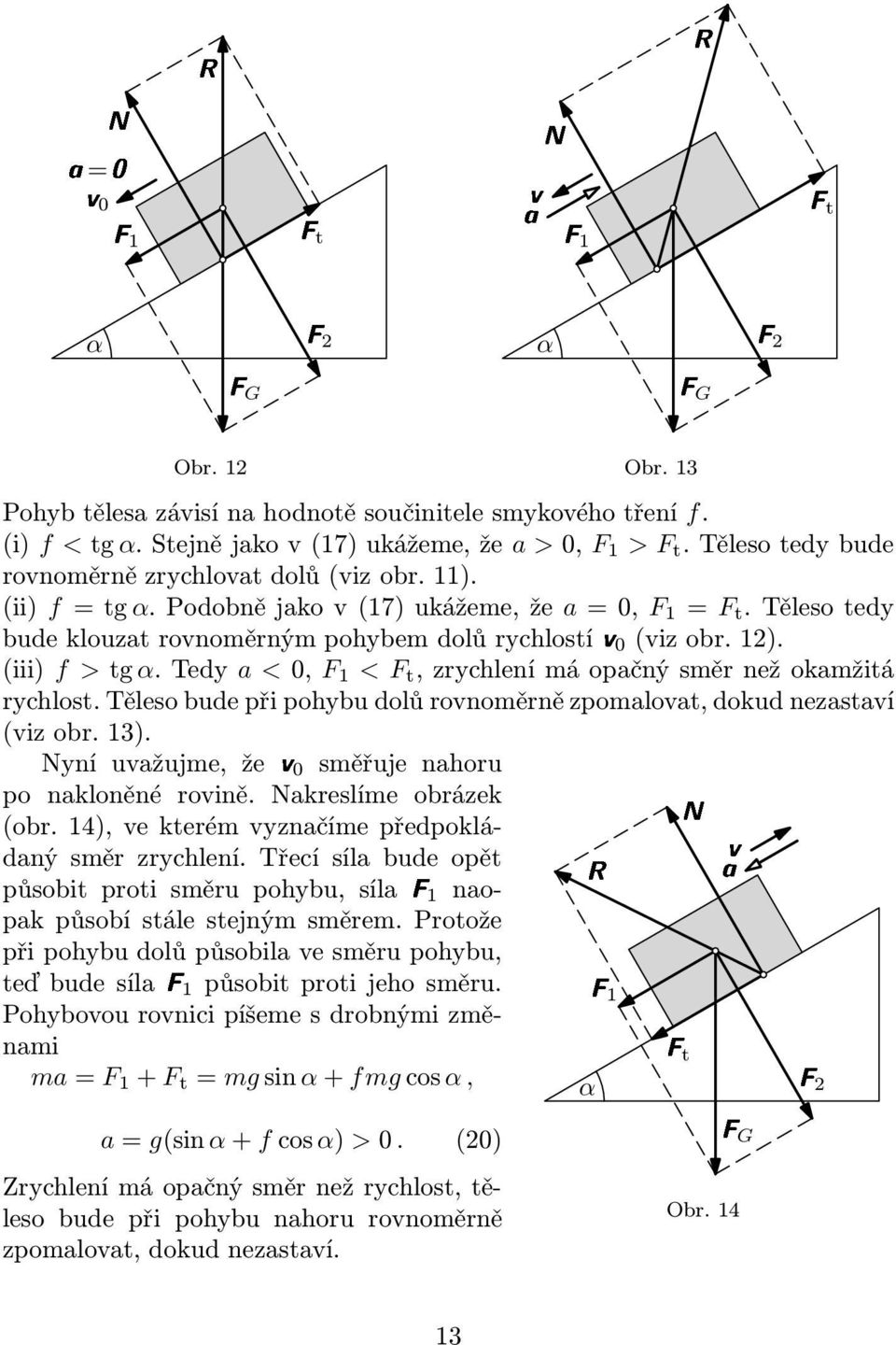 tedy a <0, F 1 < F t R Nav,zrychlenímáopačnýsměrnežokamžitá rychlost. Těleso bude při pohybu dolů rovnoměrně zpomalovat, dokud nezastaví (viz obr. 13).