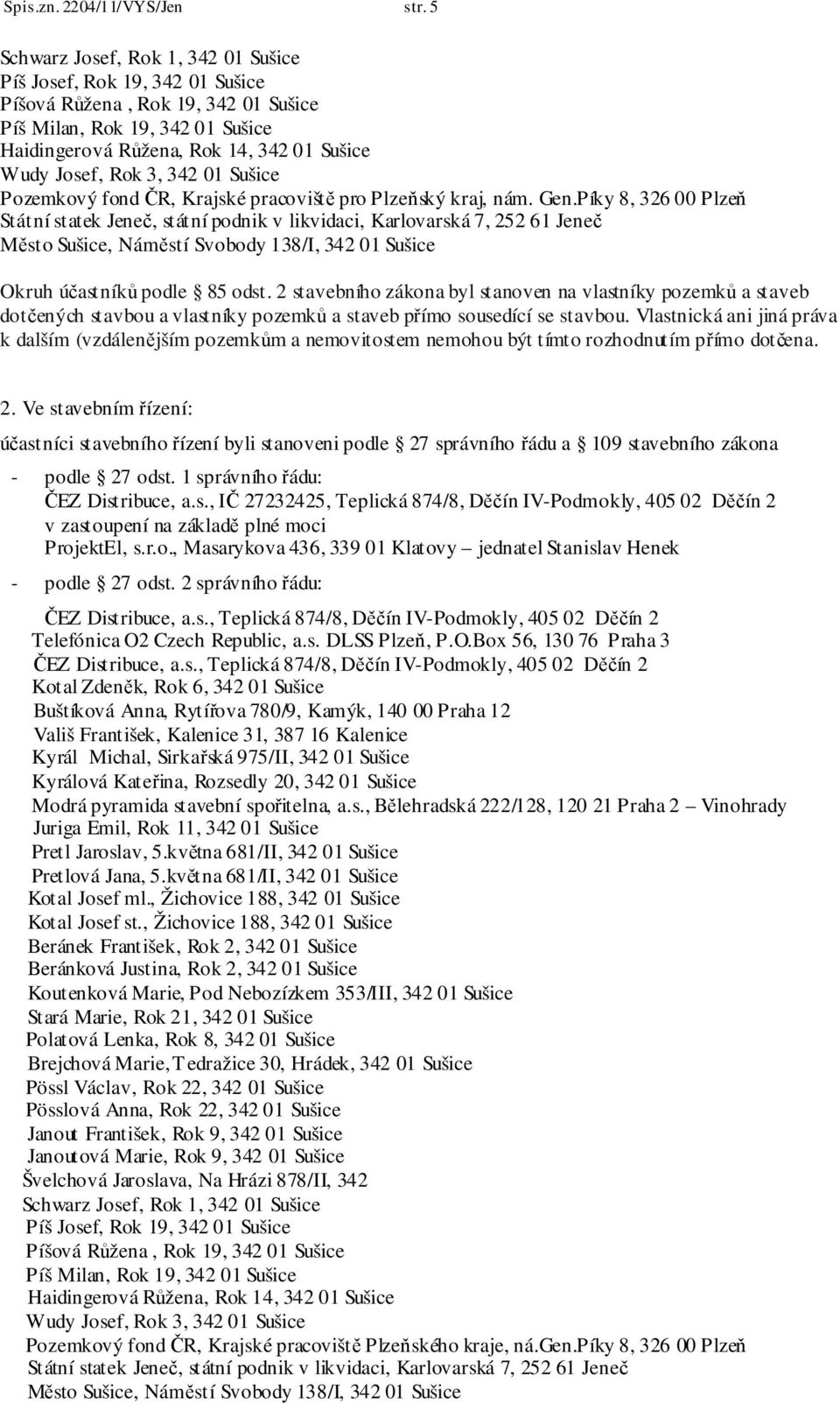 3, 342 01 Sušice Pozemkový fond ČR, Krajské pracoviště pro Plzeňský kraj, nám. Gen.