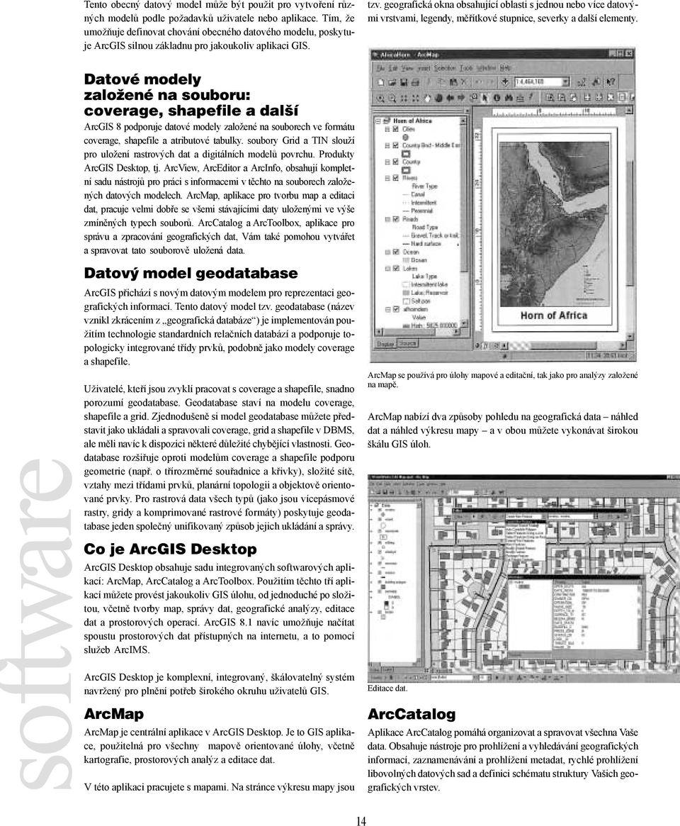 geografická okna obsahující oblasti s jednou nebo více datovými vrstvami, legendy, měřítkové stupnice, severky a další elementy. softwa.