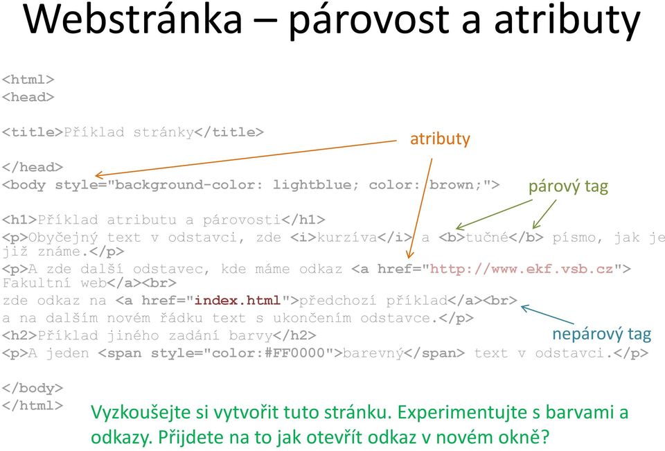 cz"> Fakultní web</a><br> zde odkaz na <a href="index.html">předchozí příklad</a><br> a na dalším novém řádku text s ukončením odstavce.