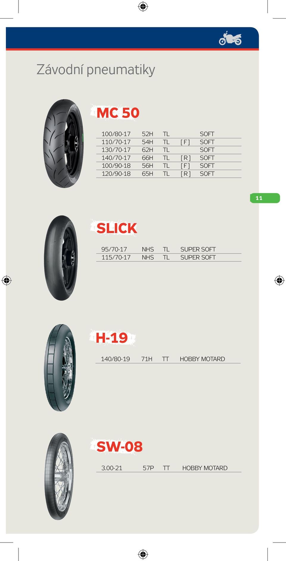 120/90-18 65H TL [ R ] SOFT 11 SLICK 95/70-17 NHS TL SUPER SOFT 115/70-17 NHS