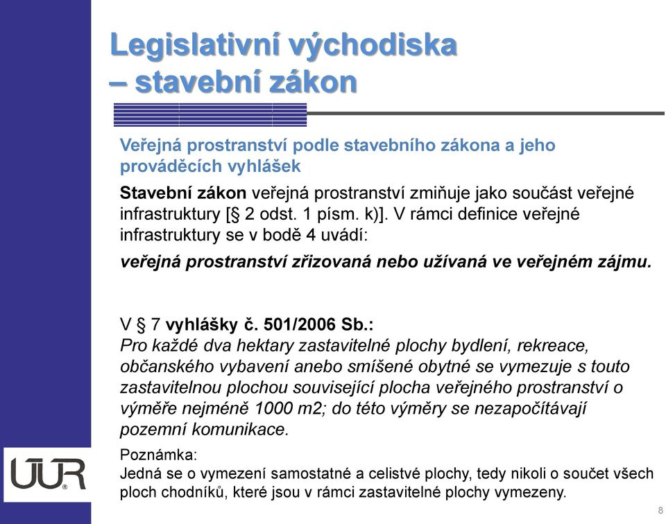 : Pro každé dva hektary zastavitelné plochy bydlení, rekreace, občanského vybavení anebo smíšené obytné se vymezuje s touto zastavitelnou plochou související plocha veřejného prostranství o výměře