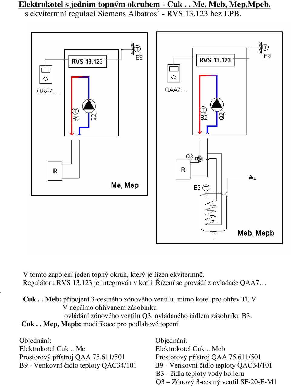 . Meb: připojení 3-cestného zónového ventilu, mimo kotel pro ohřev TUV V nepřímo ohřívaném zásobníku ovládání zónového ventilu Q3, ovládaného čidlem zásobníku B3. Cuk.