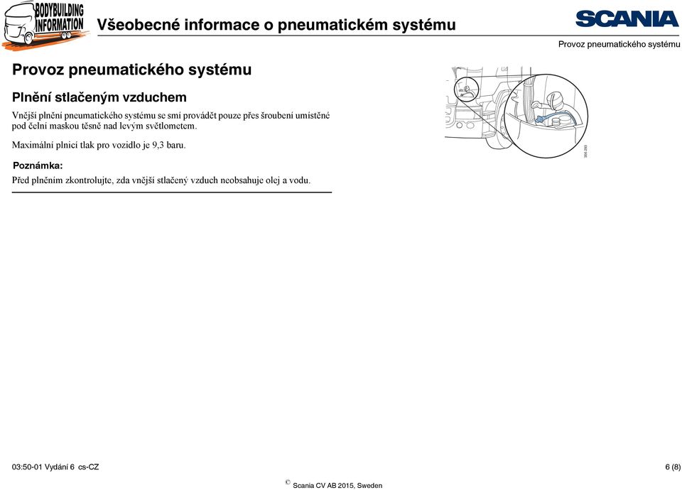 těsně nad levým světlometem. Maximální plnicí tlak pro vozidlo je 9,3 baru.