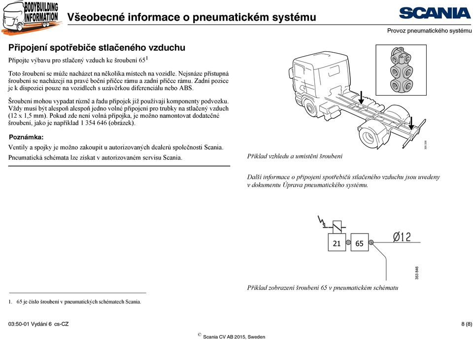 Šroubení mohou vypadat různě a řadu přípojek již používají komponenty podvozku. Vždy musí být alespoň alespoň jedno volné připojení pro trubky na stlačený vzduch (12 x 1,5 mm).