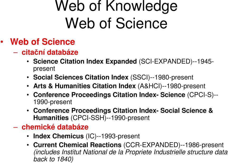 (CPCI-S)-- 1990-present Conference Proceedings Citation Index- Social Science & Humanities (CPCI-SSH)--1990-present chemické databáze Index