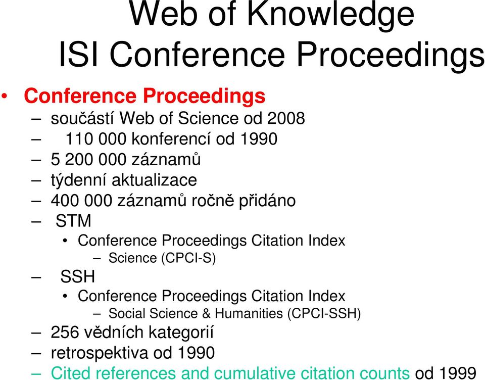 Proceedings Citation Index Science (CPCI-S) SSH Conference Proceedings Citation Index Social Science &