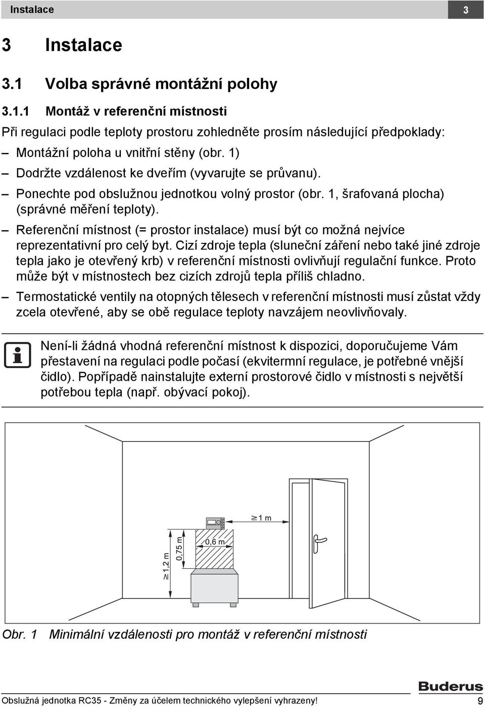 Referenční místnost (= prostor instalace) musí být co možná nejvíce reprezentativní pro celý byt.