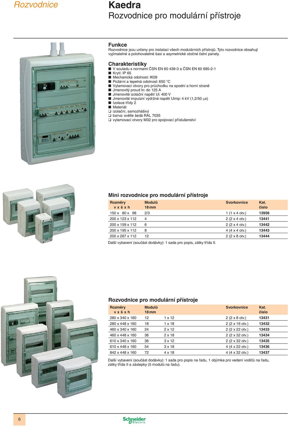 Charakteristiky V souladu s normami ČSN EN 60 439-3 a ČSN EN 60 695-2-1 Krytí: IP 65 Mechanická odolnost: IK09 Požární a tepelná odolnost: 650 C Vylamovací otvory pro průchodku na spodní a horní