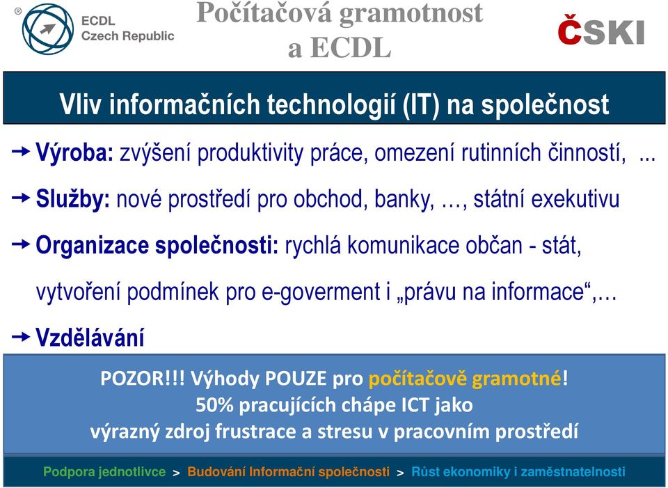 .. Služby: nové prostředí pro obchod, banky,, státní exekutivu Organizace společnosti: rychlá komunikace