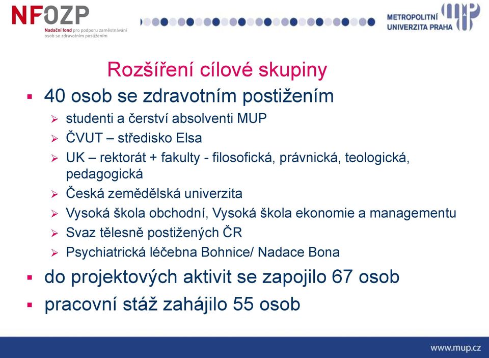 univerzita Vysoká škola obchodní, Vysoká škola ekonomie a managementu Svaz tělesně postižených ČR