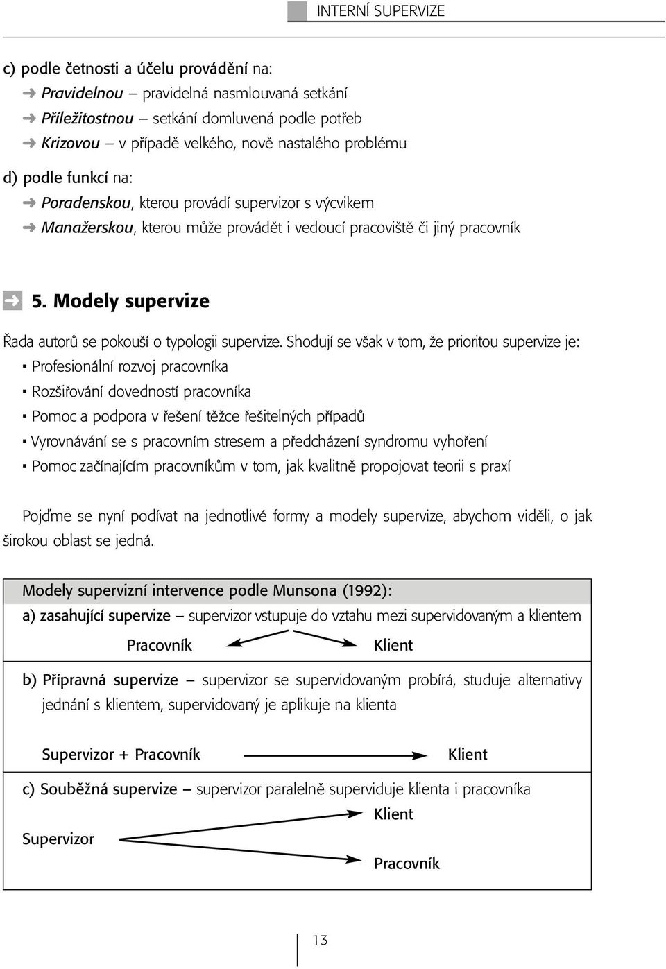 Modely supervize Řada autorů se pokouší o typologii supervize.