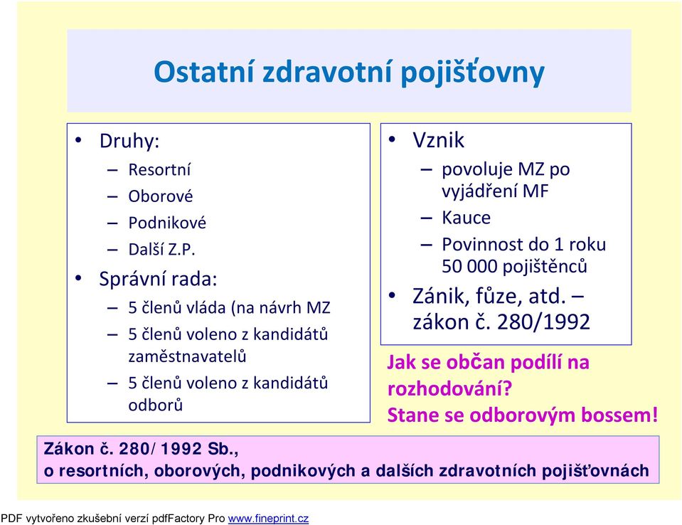 Správnírada: 5 členůvláda (na návrh MZ 5 členůvoleno z kandidátů zaměstnavatelů 5 členůvoleno z kandidátů odborů