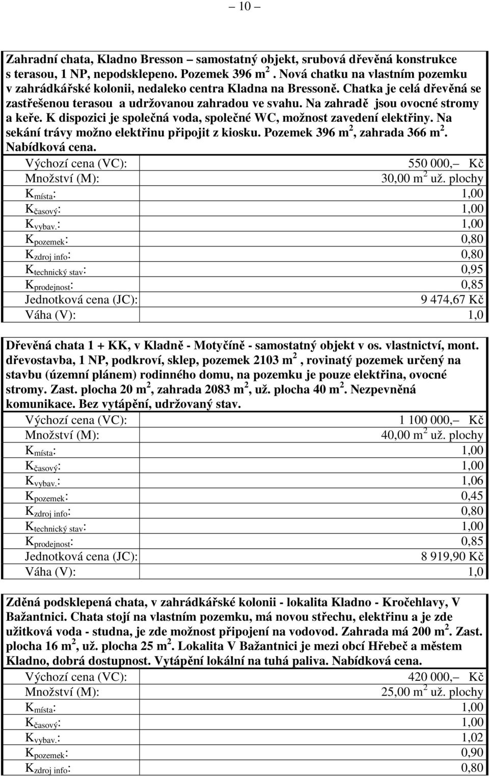 Na zahradě jsou ovocné stromy a keře. K dispozici je společná voda, společné WC, možnost zavedení elektřiny. Na sekání trávy možno elektřinu připojit z kiosku. Pozemek 396 m 2, zahrada 366 m 2.