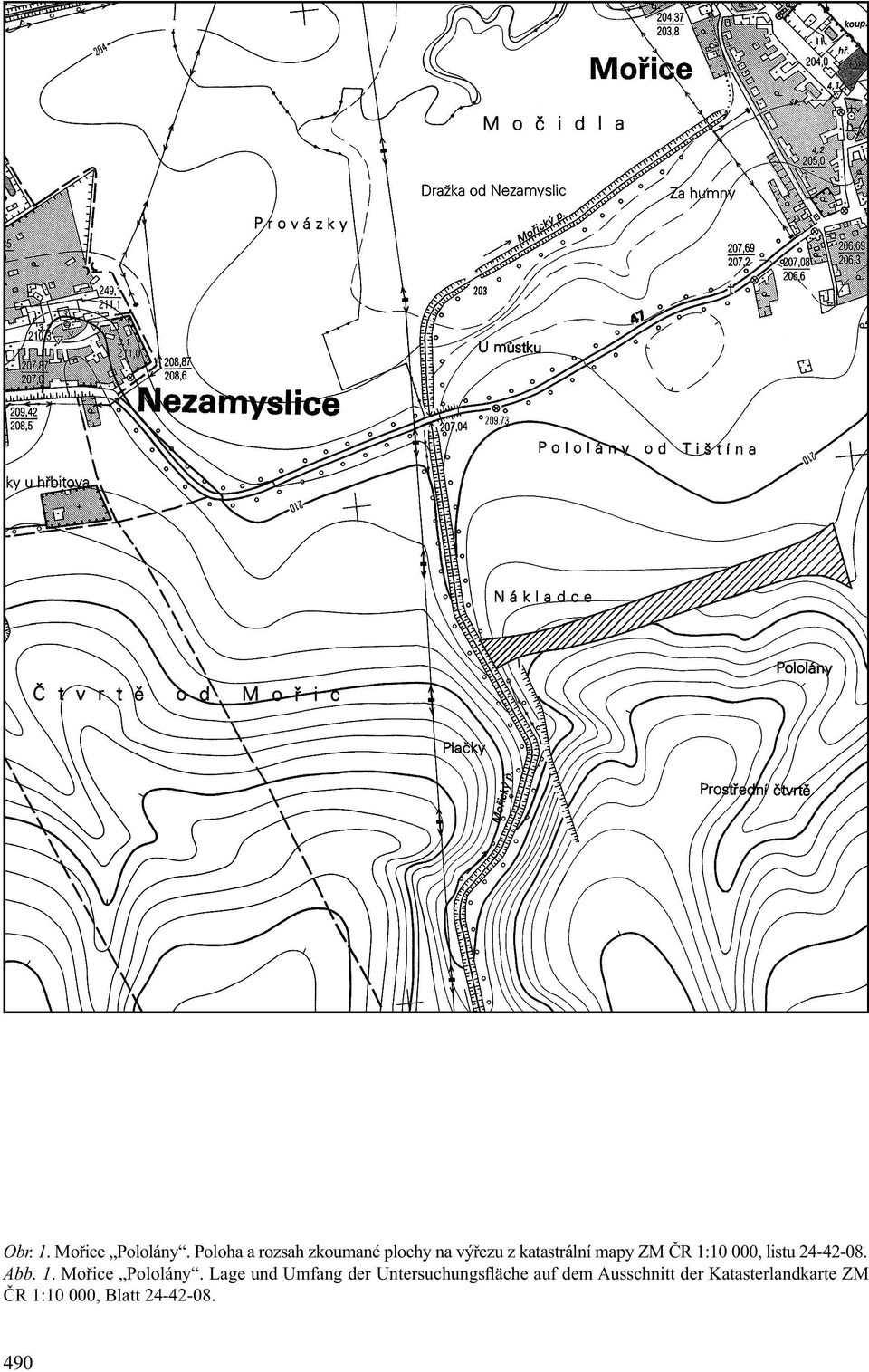 ČR 1:10 000, listu 24-42-08. Abb. 1. Mořice Pololány.