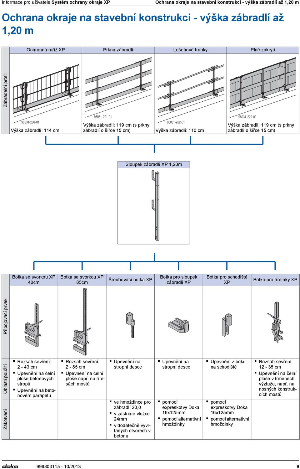 zábradlí o šířce 15 cm) 98031-202-01 Výška zábradlí: 110 cm 98031-220-02 Výška zábradlí: 119 cm (s prkny zábradlí o šířce 15 cm) Sloupek zábradlí XP 1,20m Botka se svorkou XP 40cm Botka se svorkou XP