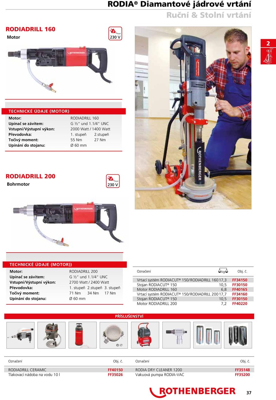 stupeň Točivý moment: 55 Nm 7 Nm Upínání do stojanu: Ø 60 mm RODIADRILL 00 Bohrmotor TECHNICKÉ ÚDAJE (MOTOR)) Motor: RODIADRILL 00 Upínač se závitem: G ½ und 1.