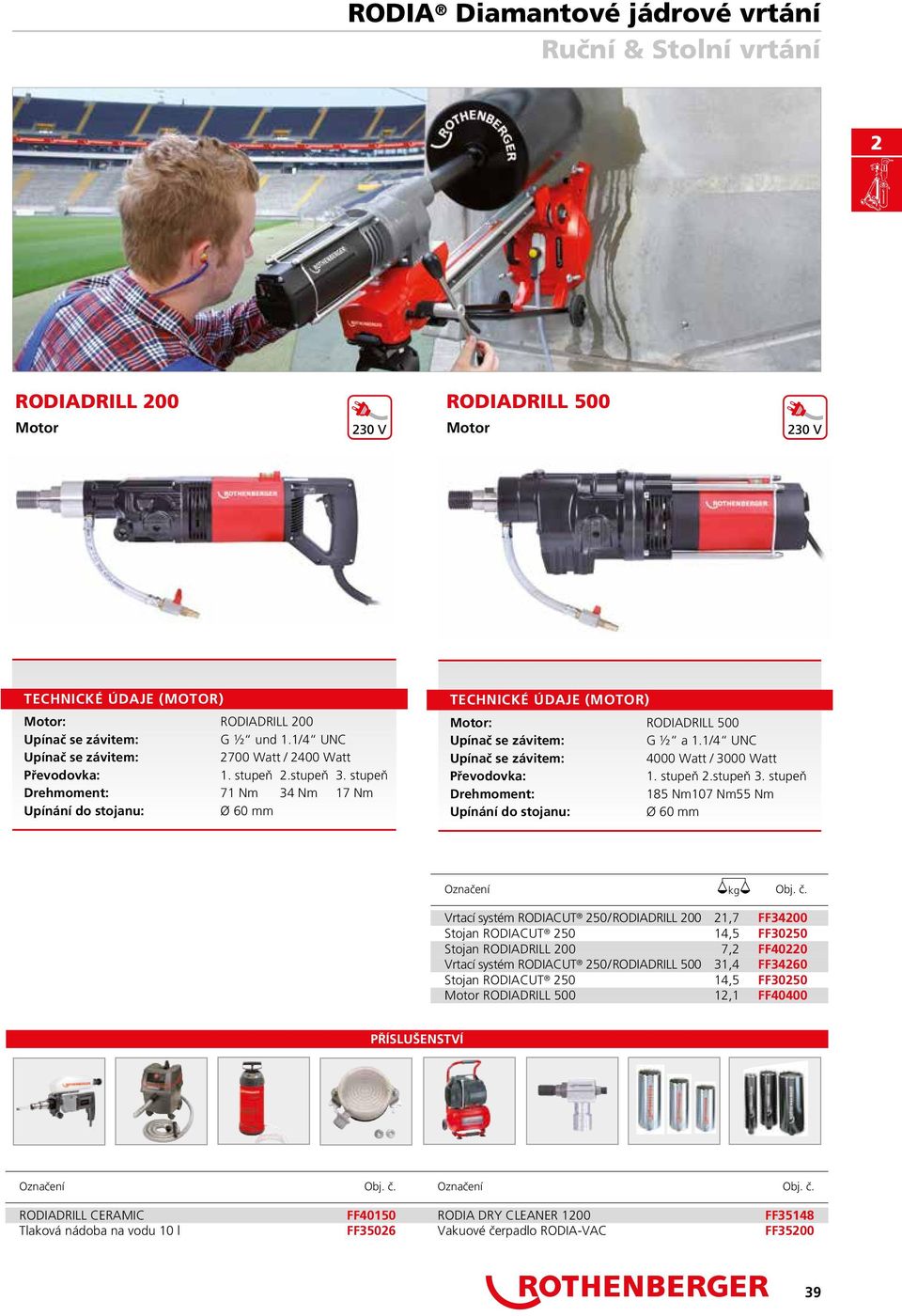 stupeň Drehmoment: 71 Nm 34 Nm 17 Nm Upínání do stojanu: Ø 60 mm TECHNICKÉ ÚDAJE (MOTOR) Motor: RODIADRILL 500 Upínač se závitem: G ½ a 1.