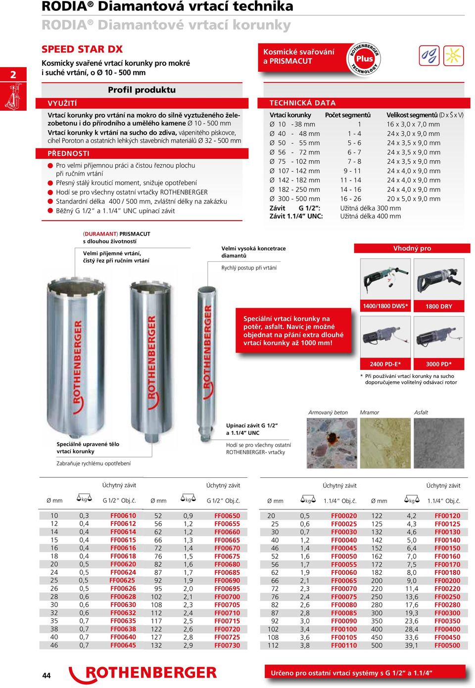 stavebních materiálů Ø 3-500 mm PŘEDNOSTI n Pro velmi příjemnou práci a čistou řeznou plochu při ručním vrtání n Přesný stálý krouticí moment, snižuje opotřebení n Hodí se pro všechny ostatní vrtačky