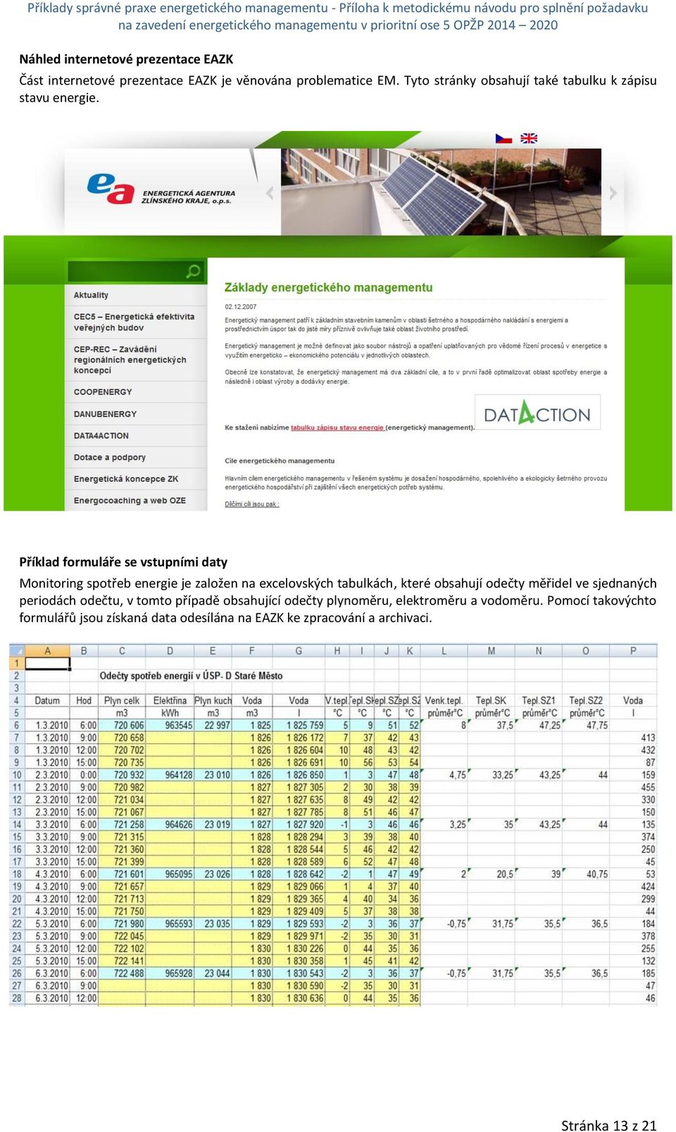 Příklad formuláře se vstupními daty Monitoring spotřeb energie je založen na excelovských tabulkách, které obsahují odečty