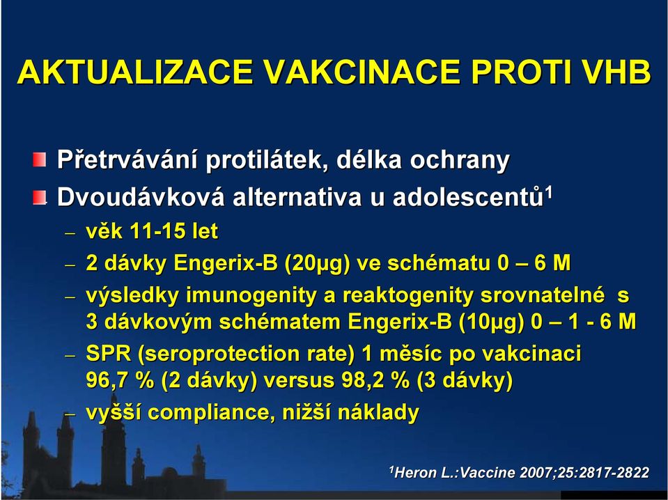 srovnatelné s 3 dávkovým d schématem Engerix-B B (10µg) 0 1-6 M SPR (seroprotection( rate) ) 1 měsíc m c po