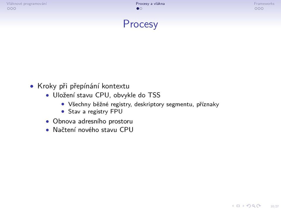 deskriptory segmentu, příznaky Stav a registry FPU