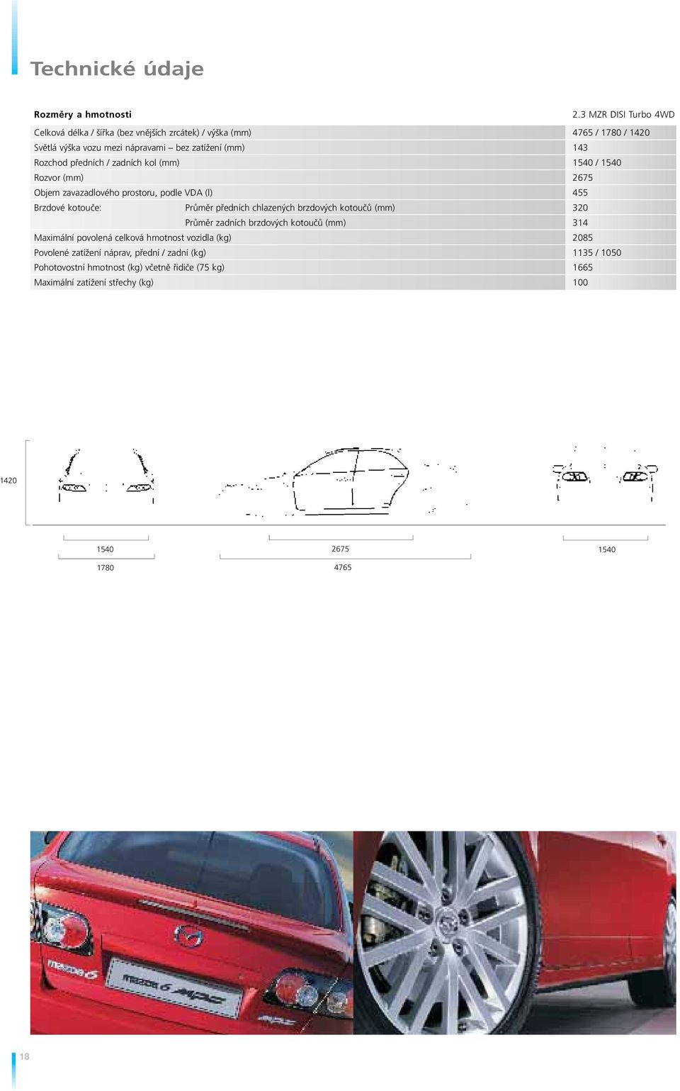 předních / zadních ko (mm) 1540 / 1540 Rozvor (mm) 2675 Objem zavazadového prostoru, pode VDA () 455 Brzdové kotouče: Průměr předních chazených brzdových