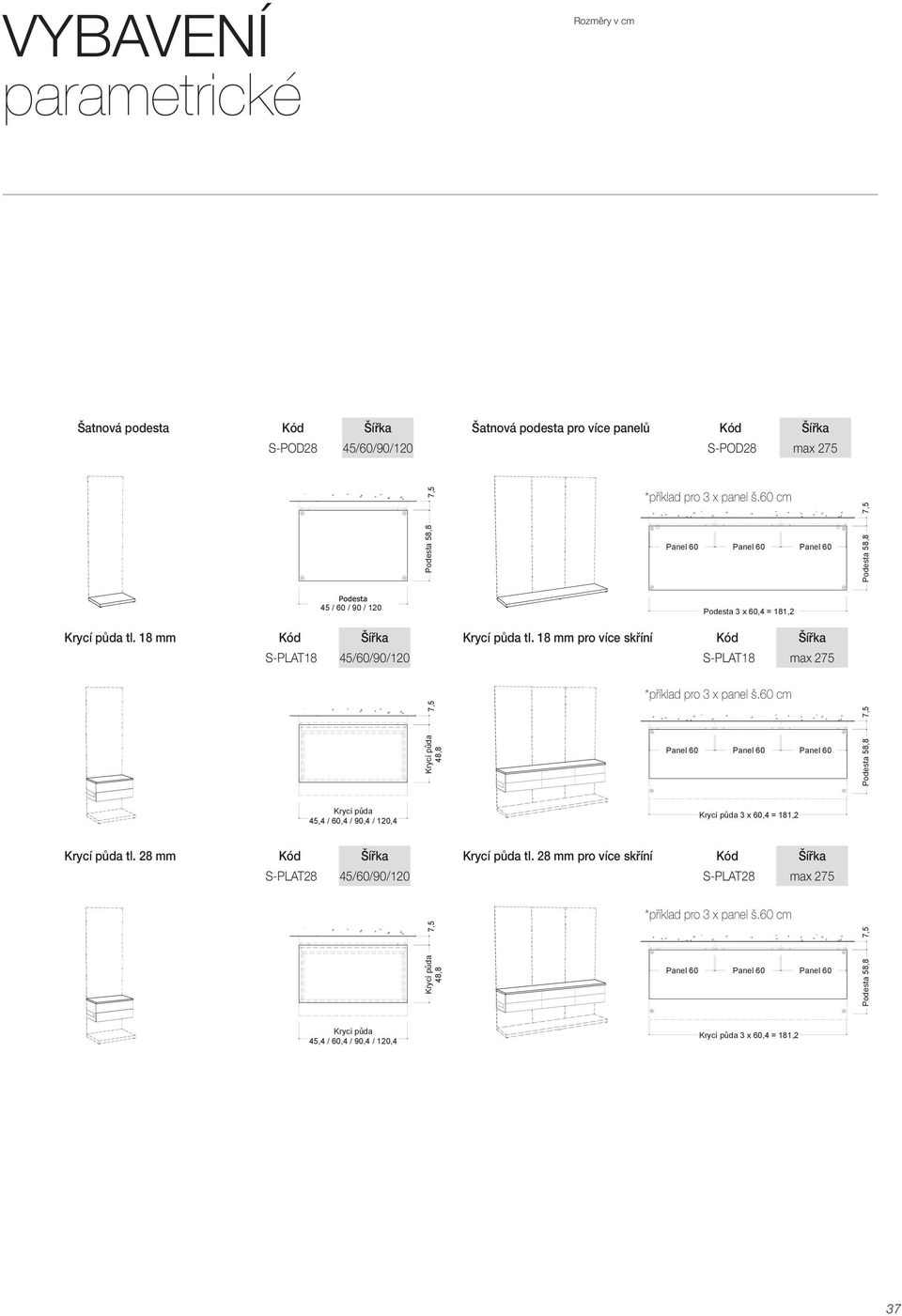 18 mm pro více skříní Kód Šířka S-PLAT18 45/60/90/120 S-PLAT18 max 275 *příklad pro 3 x panel š.