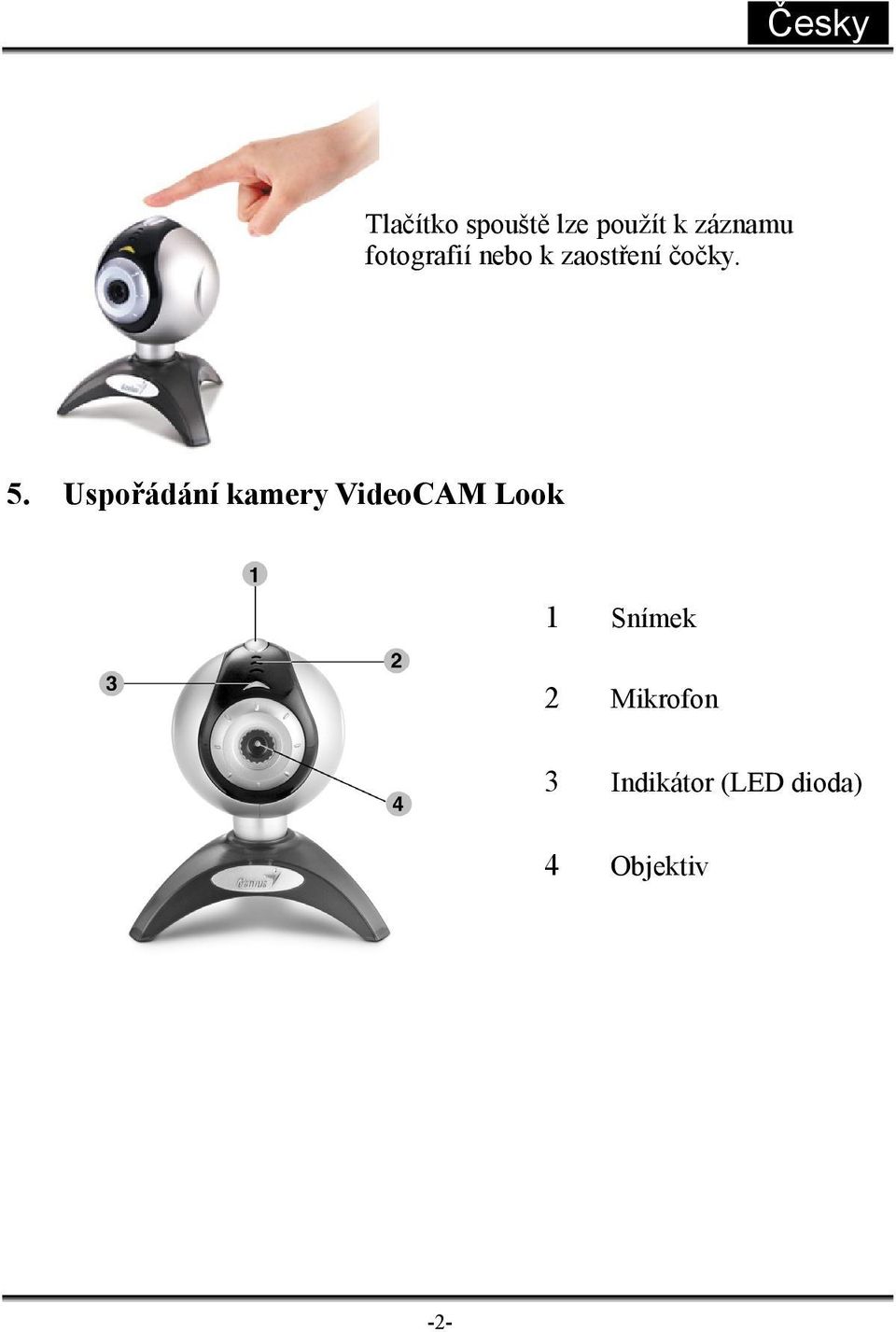 Uspořádání kamery VideoCAM Look 1 Snímek