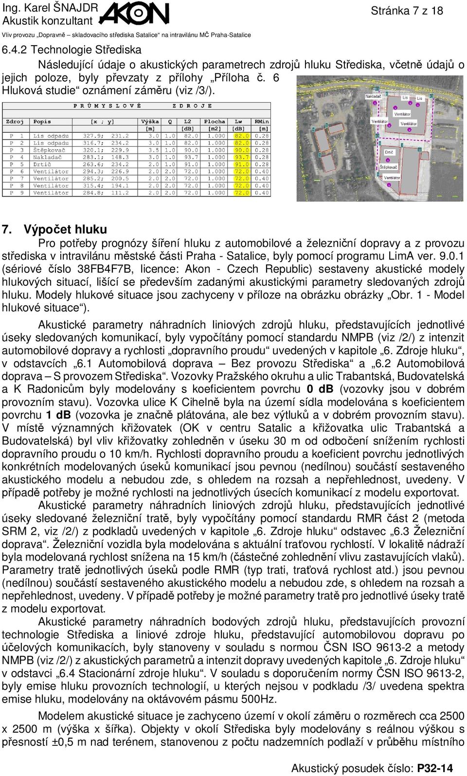 Výpočet hluku Pro potřeby prognózy šíření hluku z automobilové a železniční dopravy a z provozu střediska v intravilánu městské části Praha - Satalice, byly pomocí programu LimA ver. 9.0.