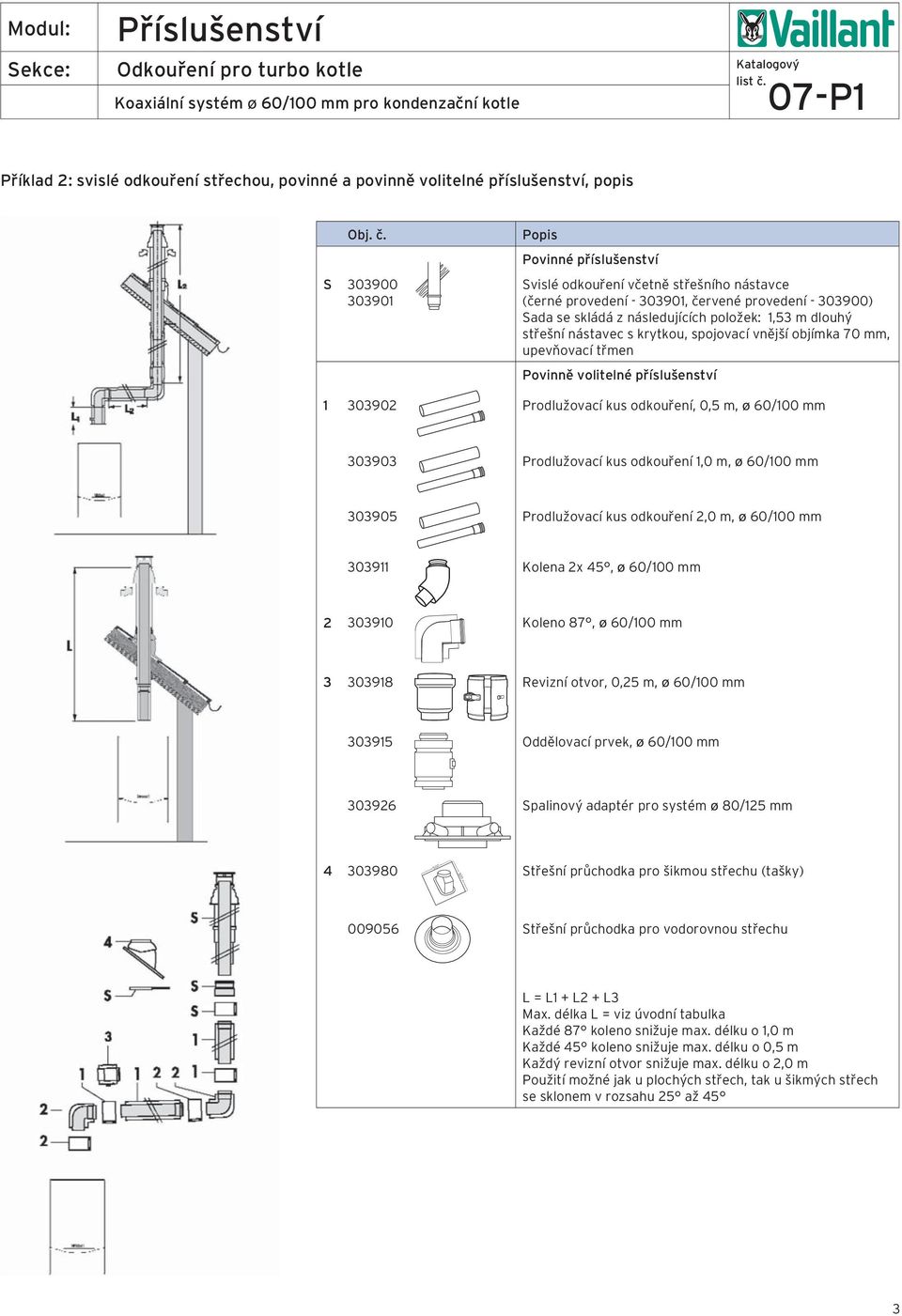 nástavec s krytkou, spojovací vnější objímka 70 mm, upevňovací třmen Povinně volitelné příslušenství 1 303902 Prodlužovací kus odkouření, 0,5 m, ø 60/100 mm 303903 Prodlužovací kus odkouření 1,0 m, ø