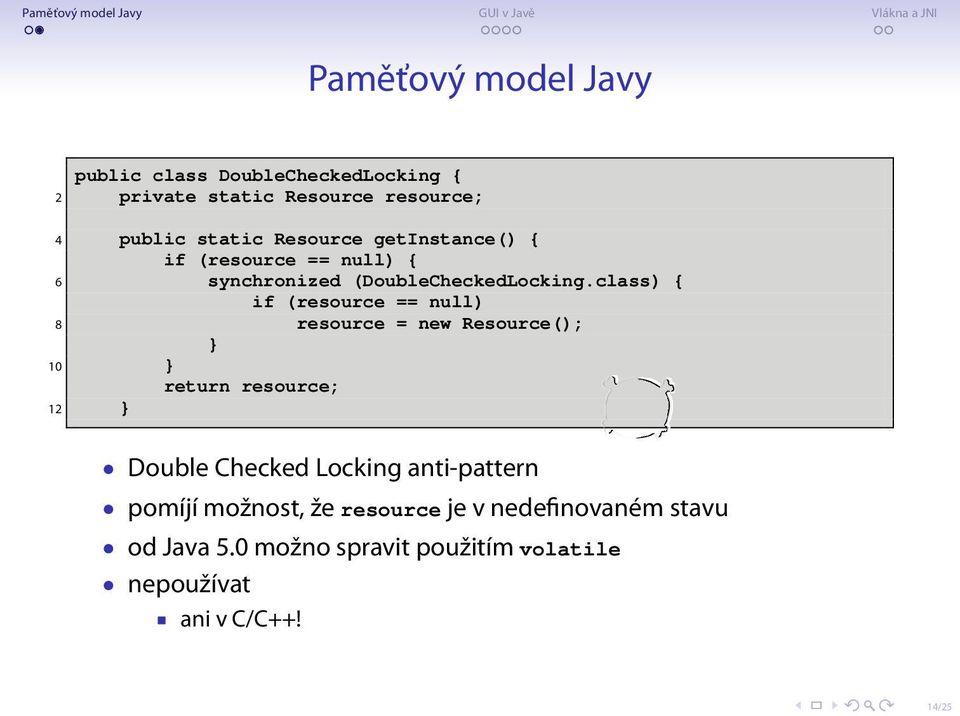 class) { if (resource == null) 8 resource = new Resource(); 10 return resource; 12 Double Checked Locking