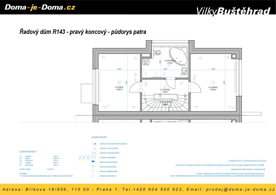 4 LOŽNICE 15,26 m² 2.5 SCHODIŠTĚ 3,92 m² PATRO CELKEM Σ 44,10 m² POZNÁMKY: *1 - PLOCHA EVENTUELNÍHO KOMÍNA NENÍ ZAPO ČÍTÁNA DO PLOCHY MÍSTNOSTI.