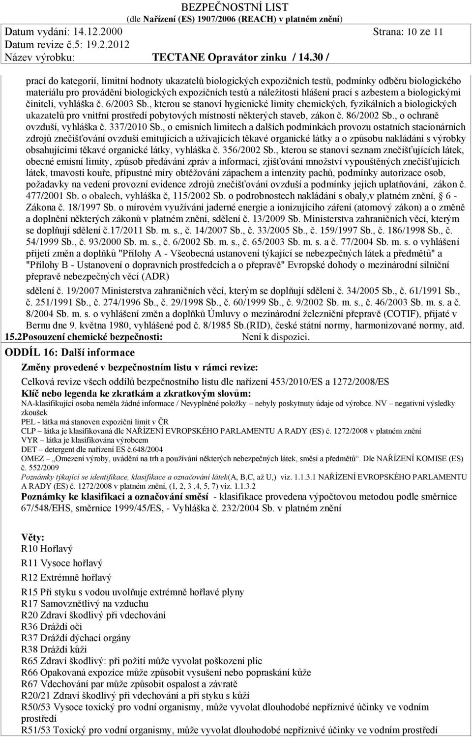 hlášení prací s azbestem a biologickými činiteli, vyhláška č. 6/2003 Sb.