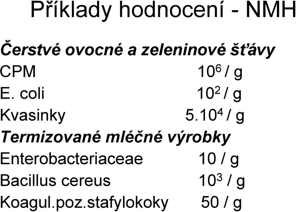 10 4 / g Termizované mléčné výrobky