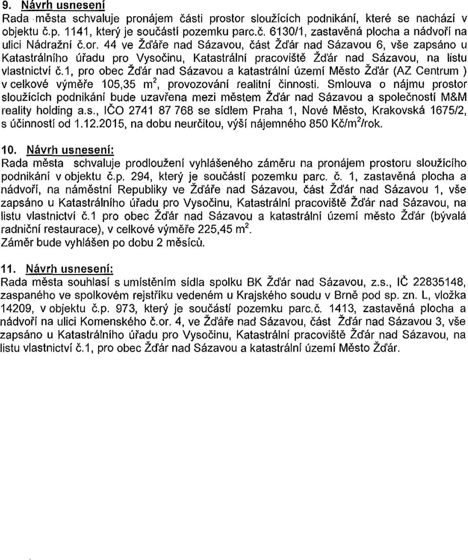 1, pro obec Zd'ar nad Sazavou a katastralni uzemi Mesto Zd'ar (AZ Centrum ) v celkove vymere 105,35 m 2, provozovani realitni cinnosti.