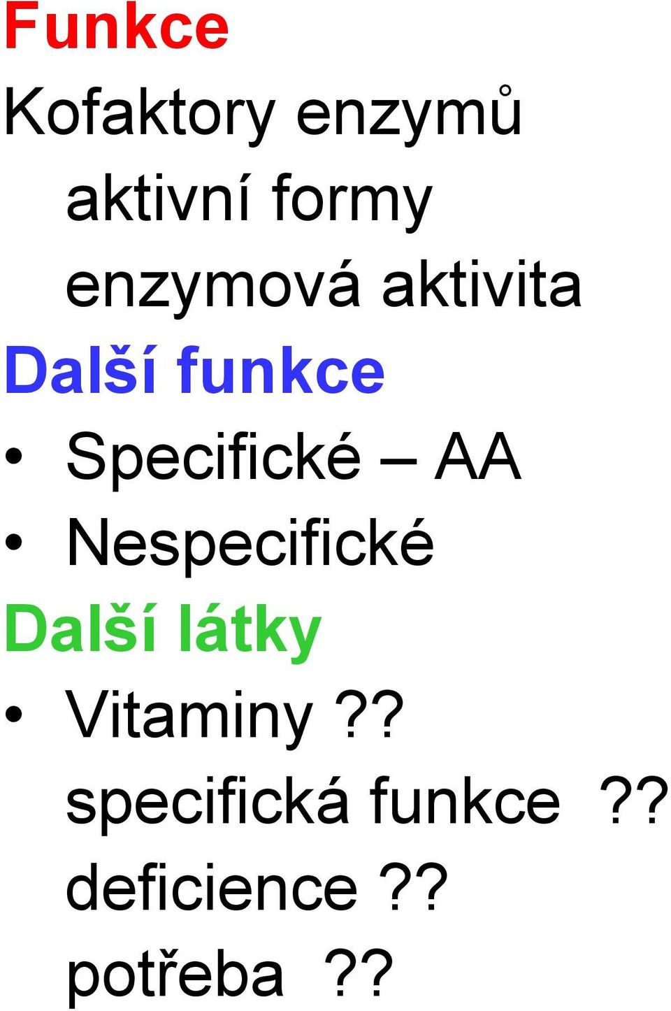 Specifické AA especifické Další látky