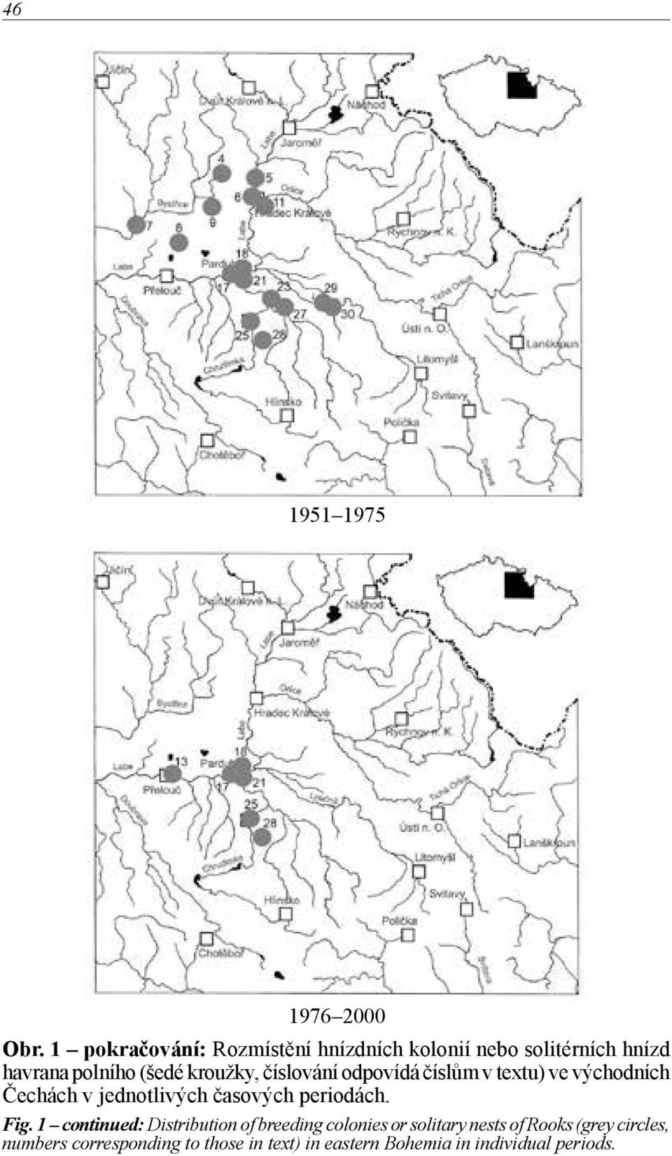 číslování odpovídá číslům v textu) ve východních Čechách v jednotlivých časových periodách. Fig.