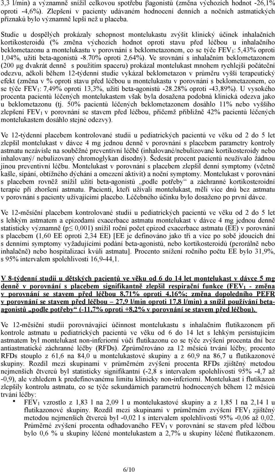 Studie u dospělých prokázaly schopnost montelukastu zvýšit klinický účinek inhalačních kortikosteroidů (% změna výchozích hodnot oproti stavu před léčbou u inhalačního beklometazonu a montelukastu v