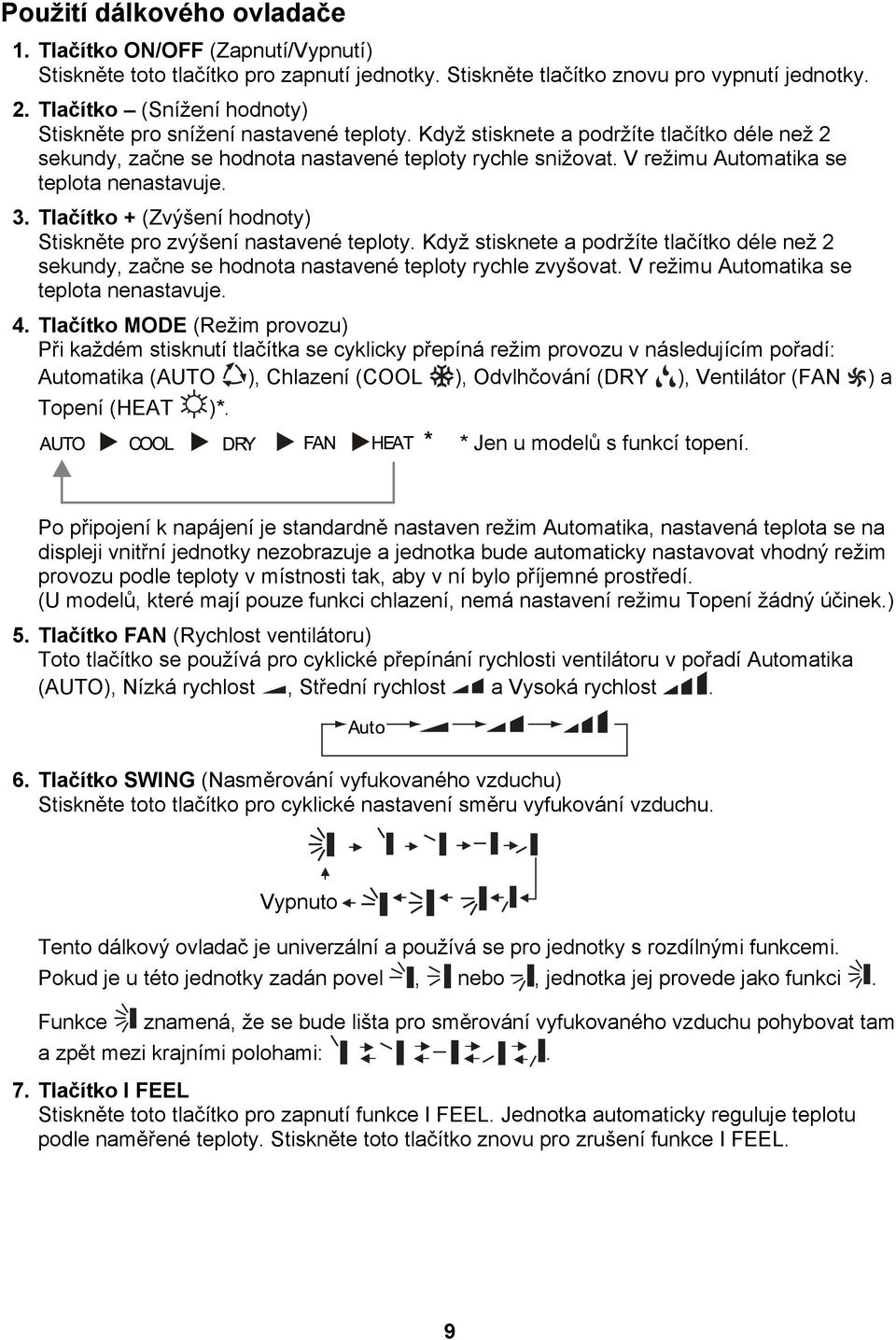 V režimu Automatika se teplota nenastavuje. 3. Tlačítko + (Zvýšení hodnoty) Stiskněte pro zvýšení nastavené teploty.