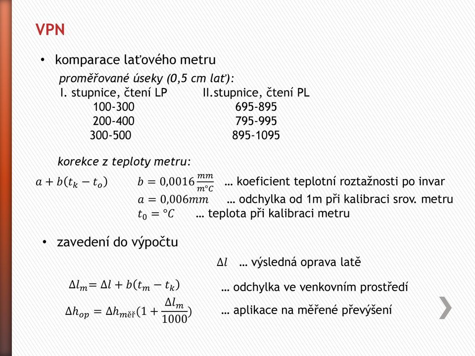 koeficient teplotní roztažnosti po invar m C a = 0,006mm odchylka od 1m při kalibraci srov.