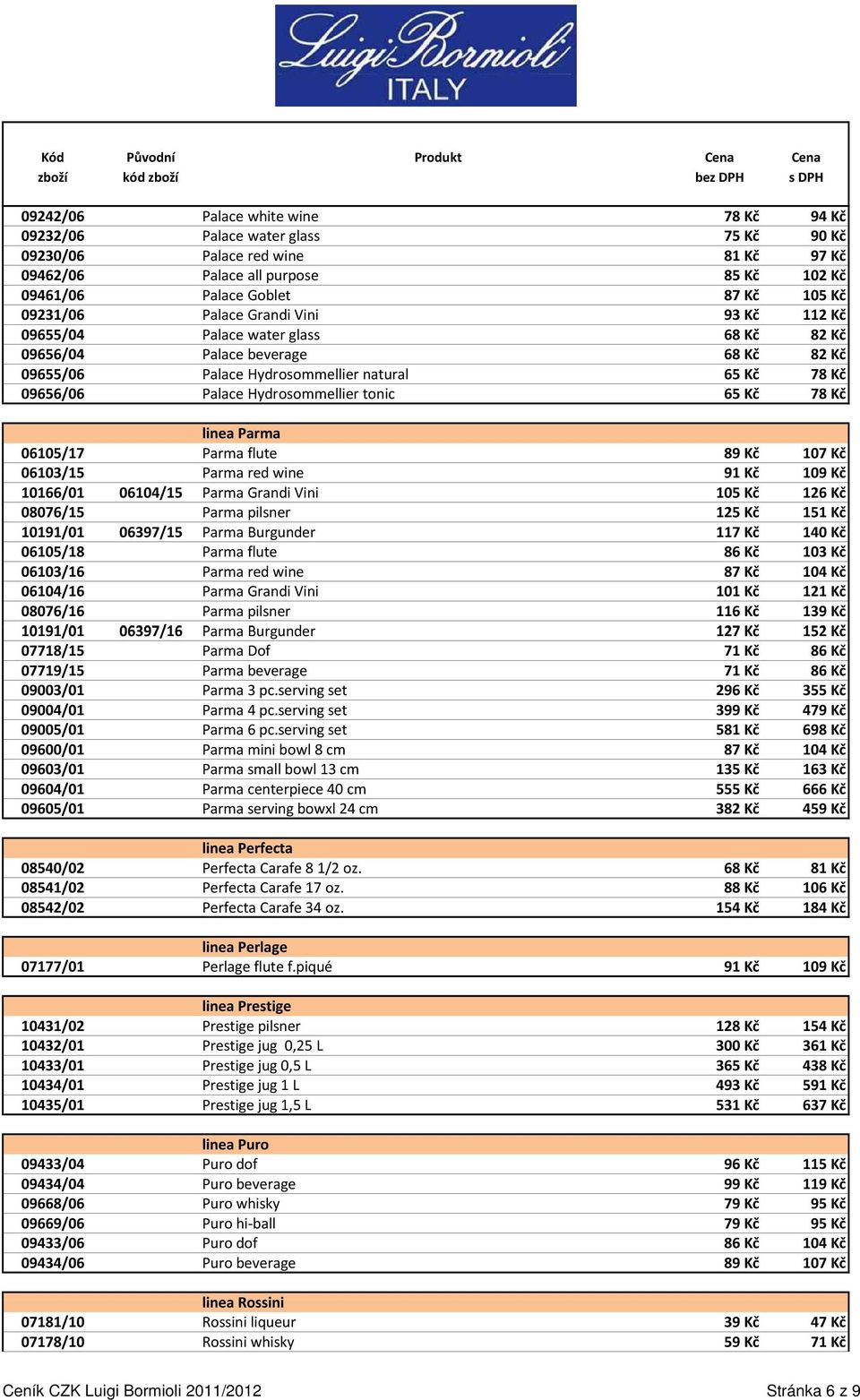 Hydrosommellier tonic 65 Kč 78 Kč linea Parma 06105/17 Parma flute 89 Kč 107 Kč 06103/15 Parma red wine 91 Kč 109 Kč 10166/01 06104/15 Parma Grandi Vini 105 Kč 126 Kč 08076/15 Parma pilsner 125 Kč