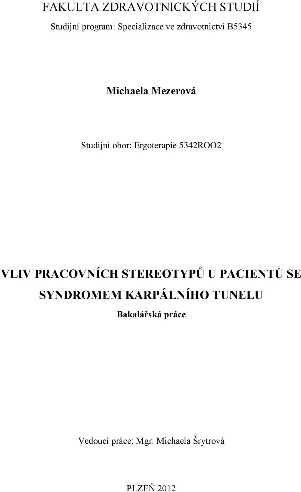 5342ROO2 VLIV PRACOVNÍCH STEREOTYPŮ U PACIENTŮ SE SYNDROMEM