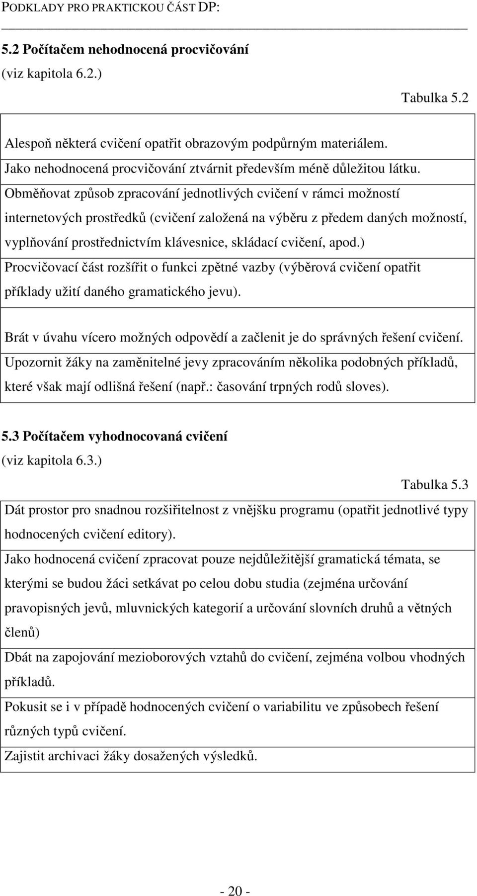 Obměňovat způsob zpracování jednotlivých cvičení v rámci možností internetových prostředků (cvičení založená na výběru z předem daných možností, vyplňování prostřednictvím klávesnice, skládací