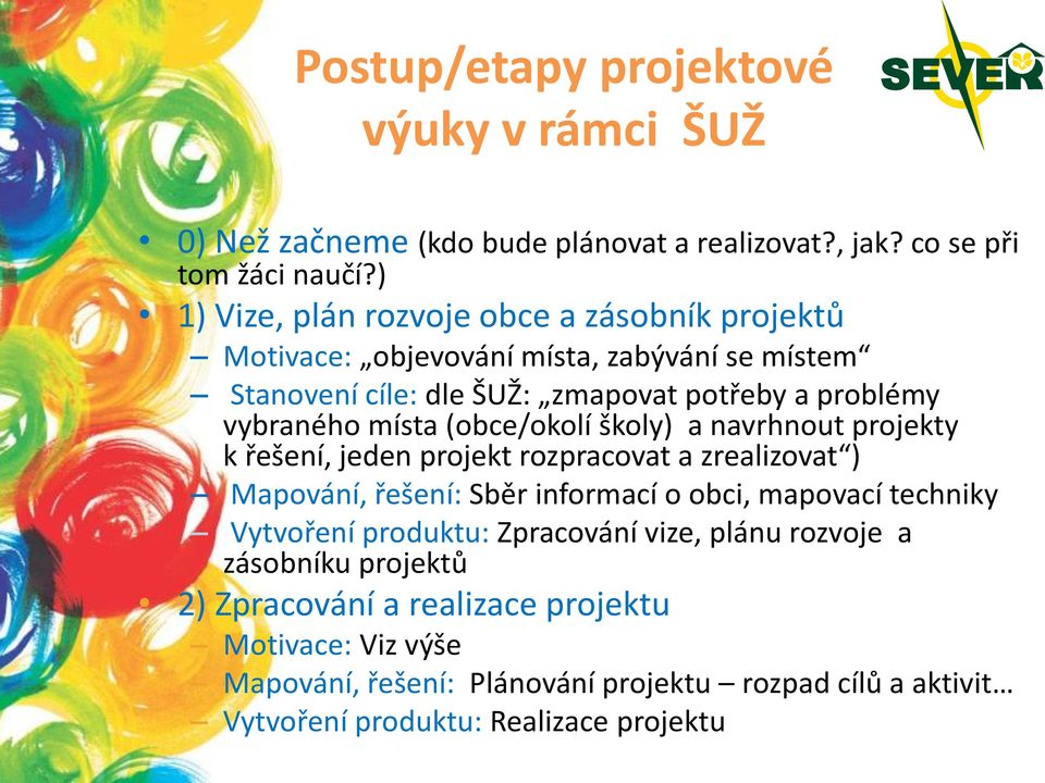 (obce/okolí školy) a navrhnout projekty k řešení, jeden projekt rozpracovat a zrealizovat ) Mapování, řešení: Sběr informací o obci, mapovací techniky Vytvoření